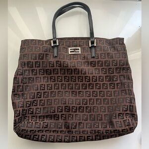 FENDI ZUCCHINO BROWN SMALL CANVAS TOTE BAG
